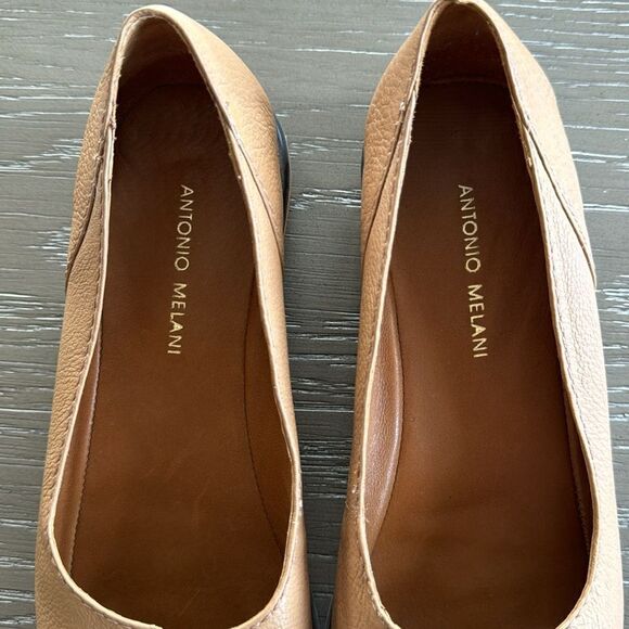 ANTONIO MELANI Women’s Tan Camel Leather Flats Slip On Comfort Shoes Size 7.5M - Picture 5 of 12